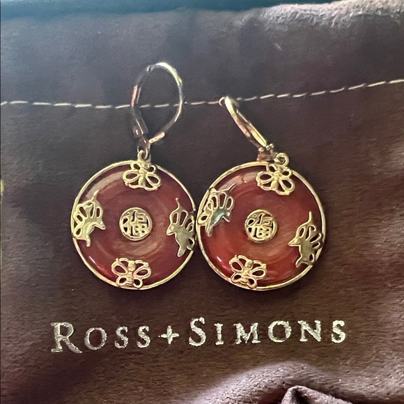 Ross-Simons Jewelry - #0956*Ross-Simons/Gold Plated/Red Jade Earrings.Good Fortune Butterfly & Dragon